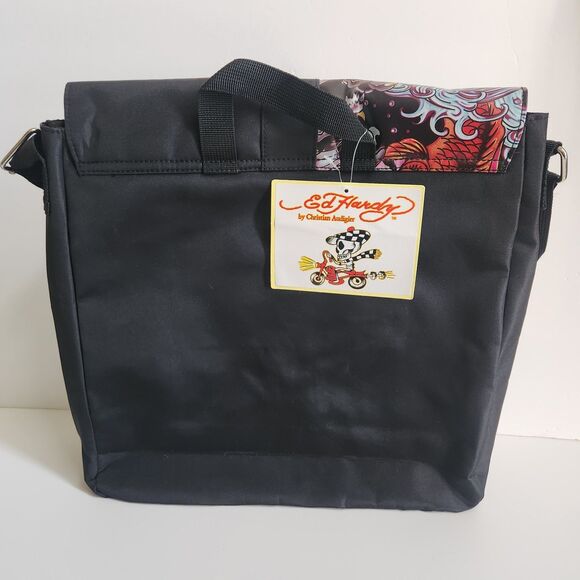 NEW Y2K Ed Hardy Christian Audigier Messenger Crossbody Bag Black Skulls VINTAGE - Picture 3 of 16